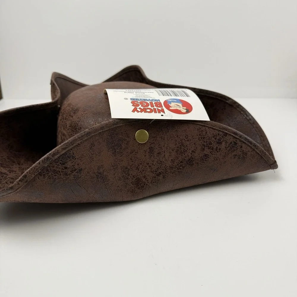 Nicky Brigs Novelties Pirate Hat Brown Tricorne Faux Leather Colonial Costume